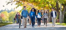 Students walking Main Mall at UBC Point Grey