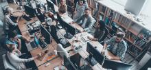 Aerial view of staff in shared office space